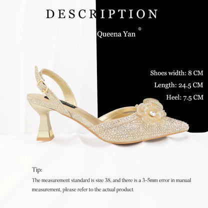 QueenaYan Elegant African-Inspired Evening Shoes and Handmade Clutch Set Pointed Toe High-Heel Women's Footwear and Matching Bag