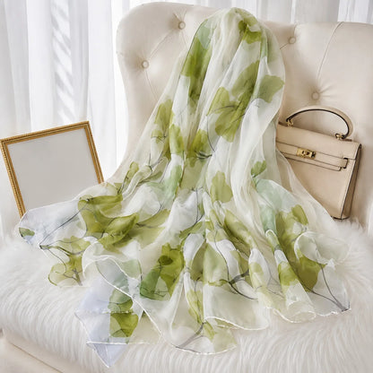 130*180cm Fashion Spring Summer Women Floral Printing Beach Silk Scarf Shawls Female Long Wraps Beach Sunscreen Hijab Lady