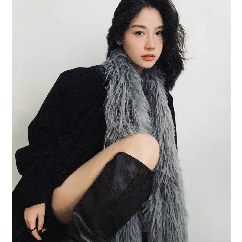 Winter Korean 200cm Long and Thick Scarf Fashionable Plush Long Strip Scarf Women's Imitation Mink Fur Y2K Girl Scarf for Warm