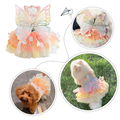 Cat Dog Princess Dress Clothes Rabbit Bunny Kitten Butterfly Costume Schnauzer Chihuahua Puppy Summer Sweet Mesh Dress