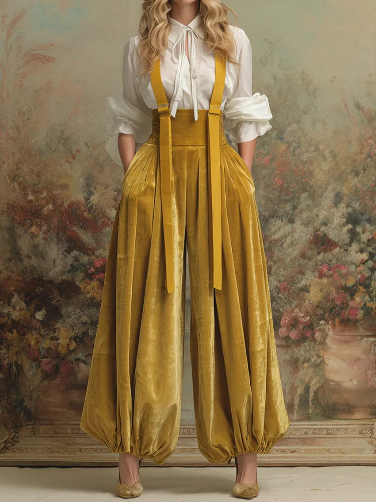 New Elegant Yellow Color Jumpsuits for Women Loose Wide Leg Pants Autumn Playsuits Holiday Patchwork Fashion Overalls Streetwear