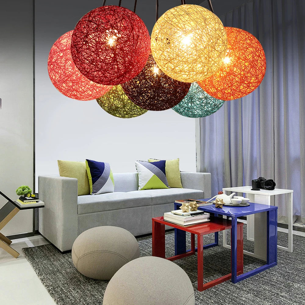 Nordic Hand-woven Rattan Pendant Lights Ceiling Chandelier Modern Hanging Lamps Restaurant Living Room Kitchen Lighting Fixtures