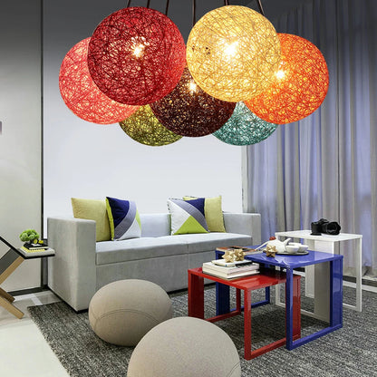 Nordic Hand-woven Rattan Pendant Lights Ceiling Chandelier Modern Hanging Lamps Restaurant Living Room Kitchen Lighting Fixtures