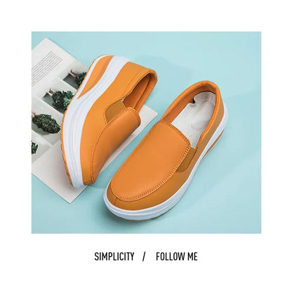EOFK Women Moccasions Walking Shoes For Work Soft Wedges Platform Loafers Female Black Swing Slip On Casual Non Slip Female Shoe