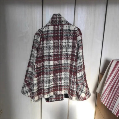 Woman Winter Coats Elegant Warm Plaid Stand Collar Pocket Coat Fashion  Loose Coats Versatile Casual Female Jacket New Outerwear
