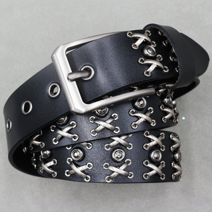 Heavy Metal Punk Belt Genuine Leather Hip Hop Belts For Men Cross Rivet Jeans belt male Strap Ceinture Homme designer belt