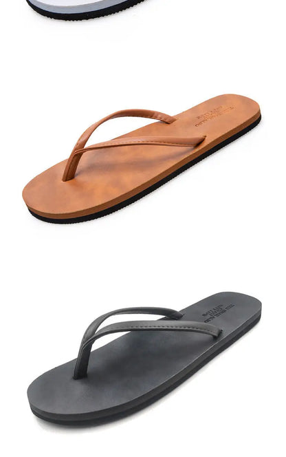 Men's anti slip flip flops, new couple's slippers for summer wear, durable leather, simple and fashionable beach shoes