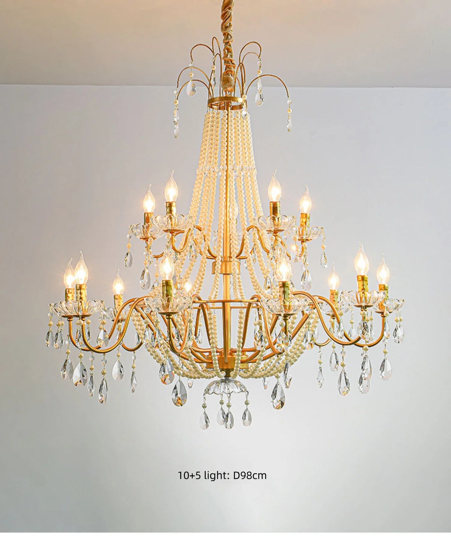 French Candle E14 Led Chandelier Villa Stairs Pearl Crystal Led Pendant Lights Hotel Art Decor Suspend Light Led Luminarias