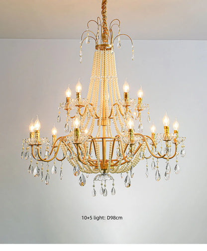 French Candle E14 Led Chandelier Villa Stairs Pearl Crystal Led Pendant Lights Hotel Art Decor Suspend Light Led Luminarias