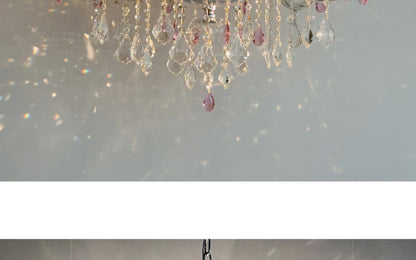 French Romantic Crysatl Candle Chandelier Luxury Glass Pink E14 Pendant Lights Living Room Art Decor Led Lamparas Bedroom Lamp