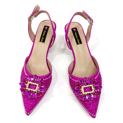 Latest Elegant Wedding Italian Diamond Design Shoes Women's African Party Shoes Crystal Shoes High School High Heels