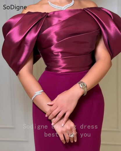 SoDigne Elegant Purple Evening Dresses Pleats Off The Shoulder Sleeveless Party Dress Simple Mermaid Prom Gowns Customized