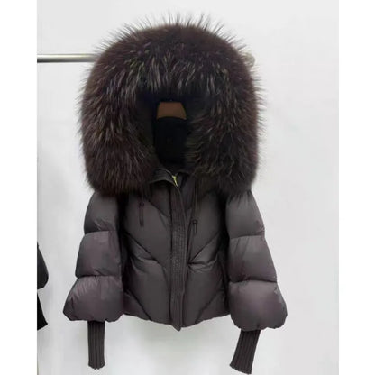 New Wool-neck Hooded Down Jacket Winter Thickened Warmth Loose Duck Down Coat Fashionable Simple Commuting Warm Women's Clothing