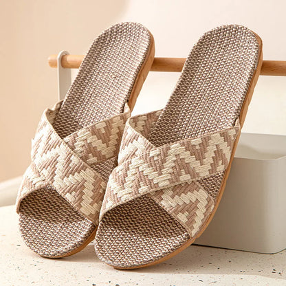 Hemp Casual Women's Slippers Home Flats Spring Summer Luxury Designer Woman Shoes Fashion Indoor Slides Ladies Soft Sole Elegant