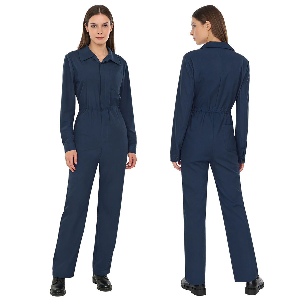 Womens Fashion Work Coverall Rompers Casual Solid Color Turn-Down Collar Long Sleeve Button Jumpsuit Travel Holiday Cargo Pants