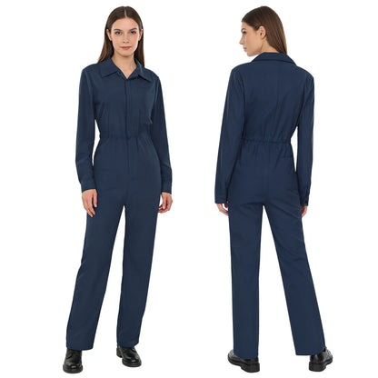 Womens Fashion Work Coverall Rompers Casual Solid Color Turn-Down Collar Long Sleeve Button Jumpsuit Travel Holiday Cargo Pants