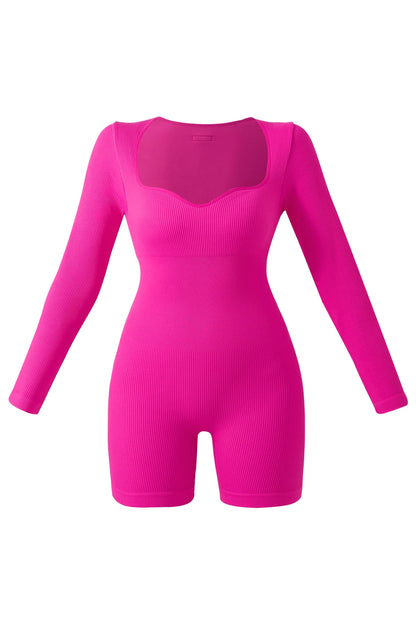 Women Jumpsuits Workout Seamless Yoga Ribbed Bodycon One Piece Sportwears Long Sleeve Short Leggings Romper Jumpsuit Femme