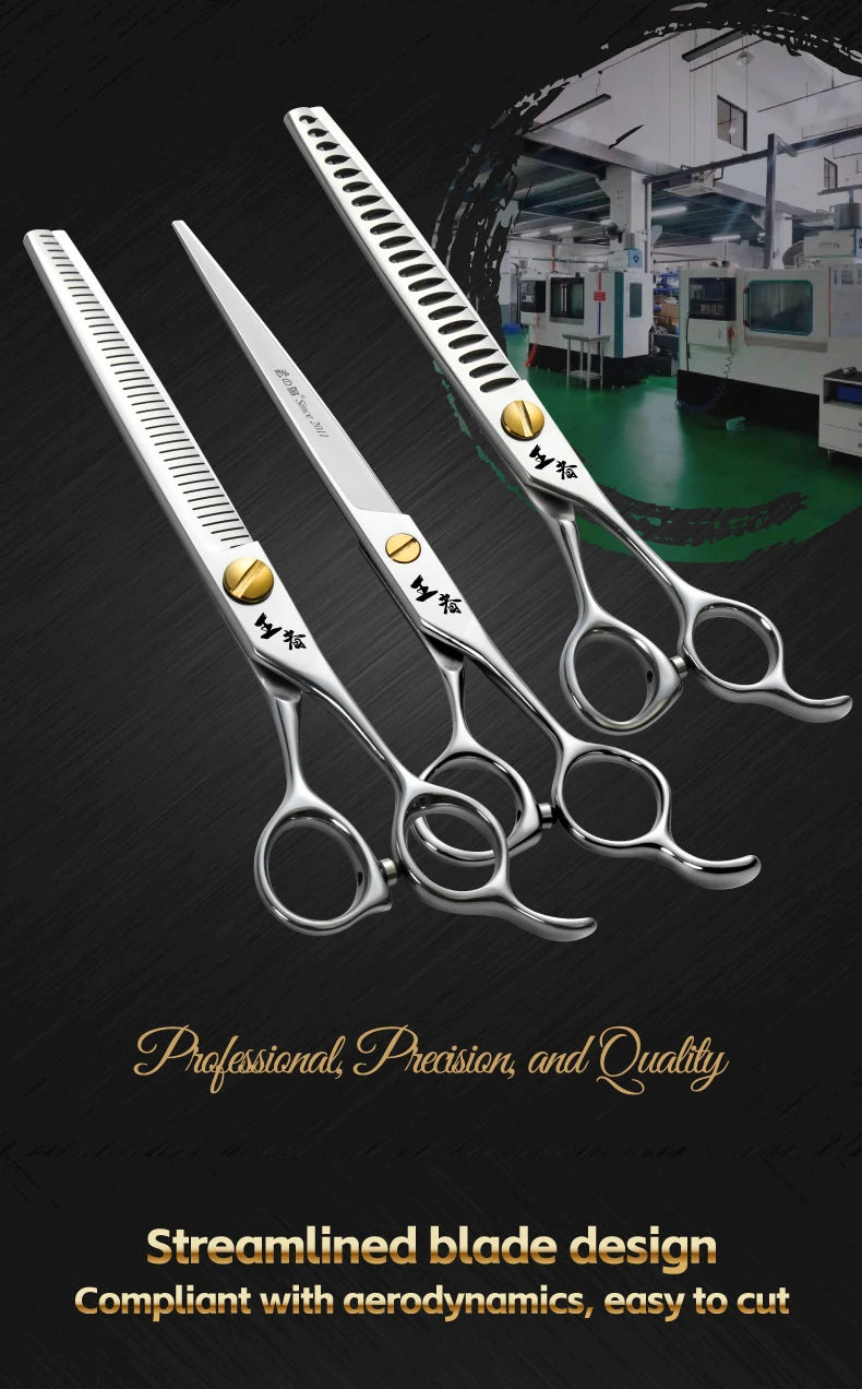 Fenice King Series VG10 Steel 7/7.5/8 Inch Professional Pet Dogs Grooming Scissors Straight Curved Thinnier Chunker Shears Tools