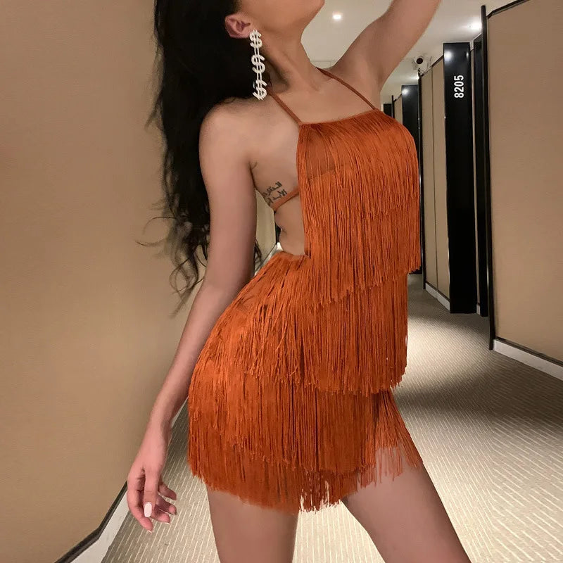 Sexy Backless Solid Bodys Tassel Bodysuit Shorts Jumpsuit Women 2025 Summer Party Festival Rave Outfit Bodycon Rompers Playsuits