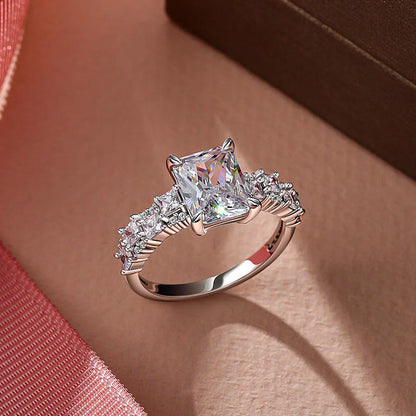Full Moissanite Engagement Ring with Tapered Baguette Shape Diamond S925 Silver Wedding Rings for Women