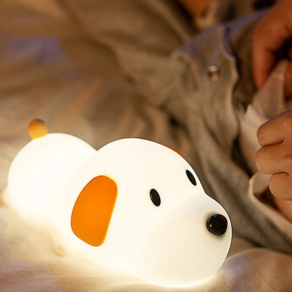 USB Rechargeable Bedside Mood Light Puppy Lamp Silicone Dog LED Night Lights Touch Sensor Colors  for Children Baby Toy Gift
