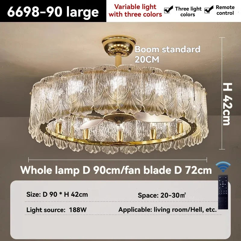 Nordic Luxury Crystal Ceiling Fan Light Modern Minimalist Dining Room Hotel Pendant Lights Living Room Bedroom Silent Fan lamp