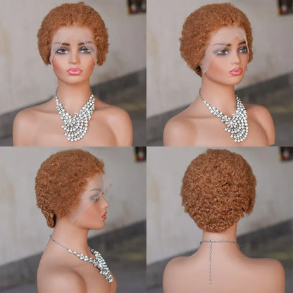 13x4 Lace Frontal Human Hair Pixie Wigs Brazilian Afro Kinky Virgin Remy Curly Afro Wig High Quality Comfortable Soft Natural