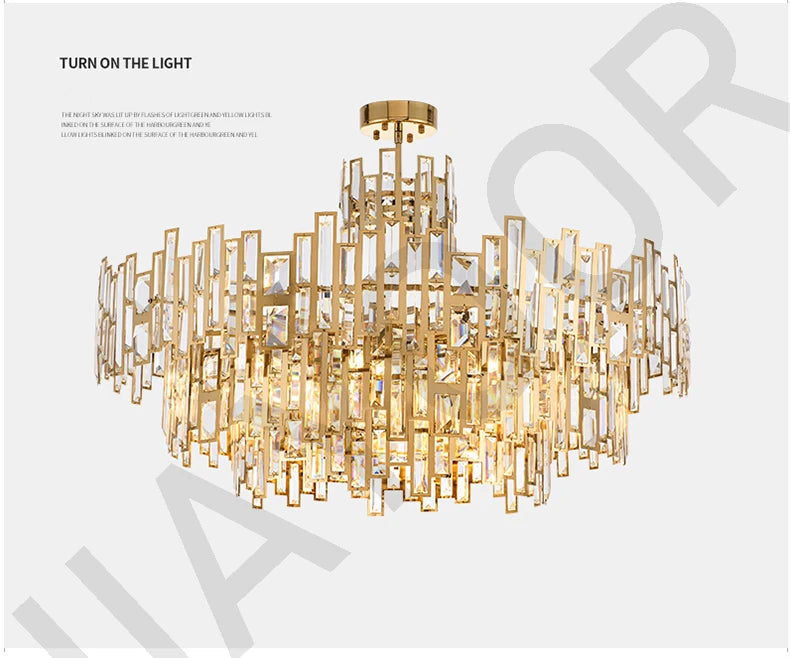 Luxury Dining Living Room Chandelier Modern Round Ceiling Pendant Lights Interior Decoration Golde Crystal Led Ceiling Light