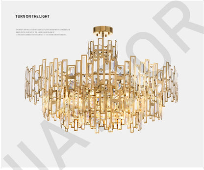 Luxury Dining Living Room Chandelier Modern Round Ceiling Pendant Lights Interior Decoration Golde Crystal Led Ceiling Light