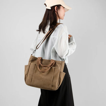 High Capacity Top-Handle Bag For Women Shoulder CrossBody Bag Vintage Canvas Ladies Tote Messenger Bag Female Travel Handbag
