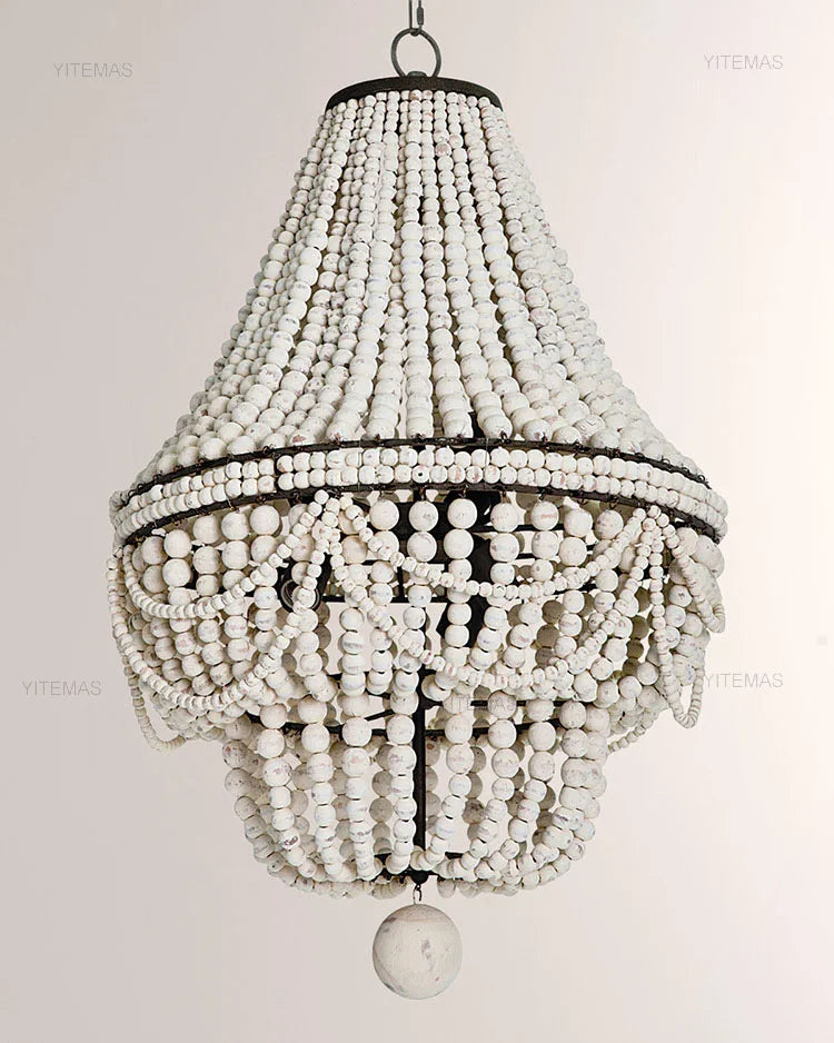 Blue Grey Wooden Beads 8 Lights Chandeliers For Foyers Vintage White Chandelier Lighting Bedroom Living Room Boho Pendant Light