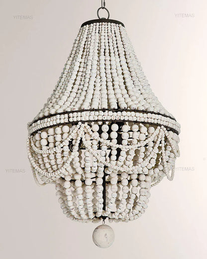 Blue Grey Wooden Beads 8 Lights Chandeliers For Foyers Vintage White Chandelier Lighting Bedroom Living Room Boho Pendant Light