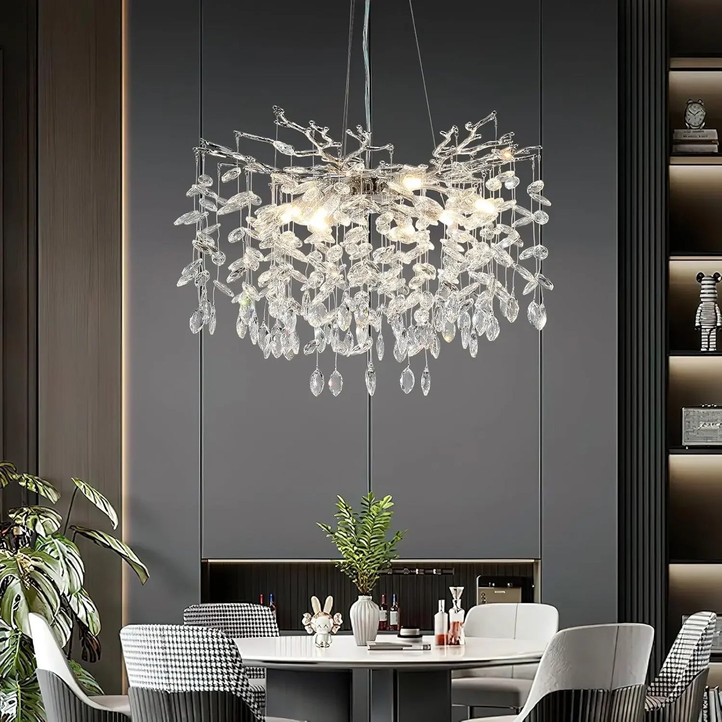 Modern Chrome Crystal Ceiling Chandelier Round Branch Crystal Chandeliers For Dining Living Room Bedroom Kitchen Fixture
