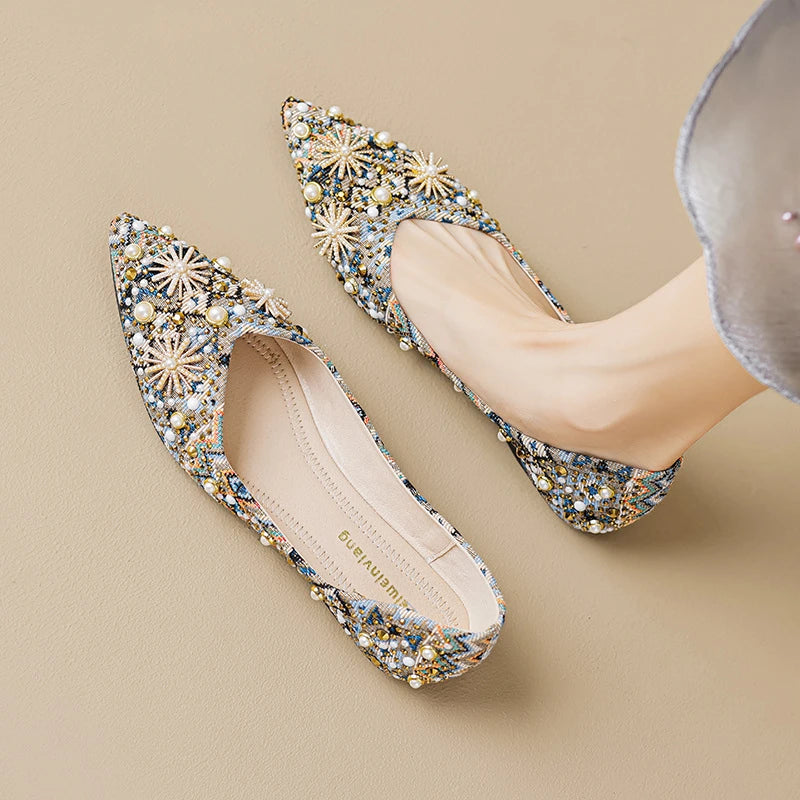 Women Retro Soft Sole Single Shoes Summer Unique Design Shallow Mouth Bean Shoes Plus Size Comfort All Match Daily Casual