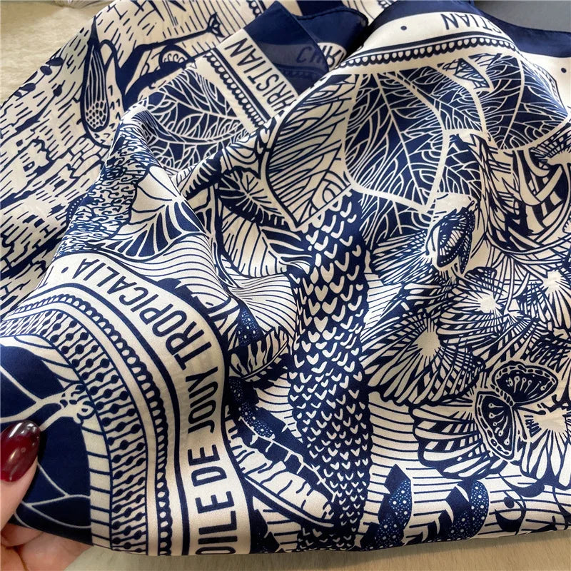 Print 70cm Silk Satin Headkerchief Women Luxury Design Neck Tie Scarf Female Hair Hand Wrist Foulard Shawl Hijab Bandana