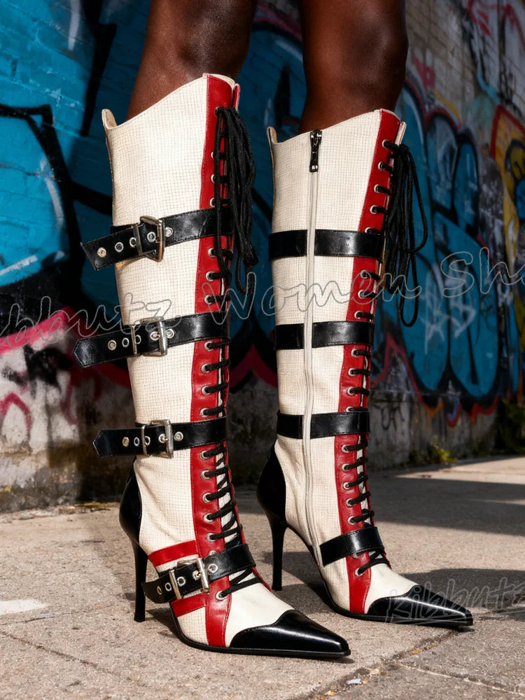 Knee High Boot Belt Buckle Leather Belt Buckle Spicy Girls Shoes Fashion Elegant Concise Sexy Elegant Luxury Pointy Thin Heels