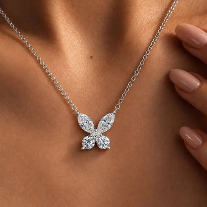 925 Sterling Silver Butterfly Collarbone Necklace for Women – Fully Pave-Set with 1.6 Carat Moissanite – Romantic Style