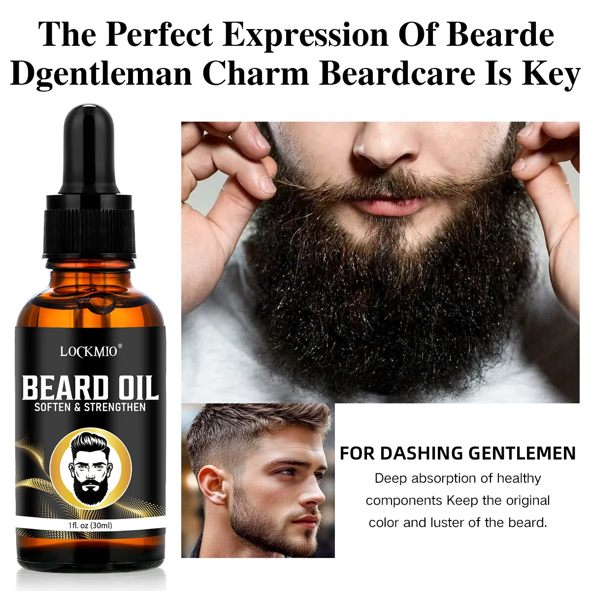 LOCKMIO 30ml Beard Moisturizing and Nourishing Oil Facial Hair Conditioner 24 Hour Long-Lasting Mustache Hydration Serum for Men