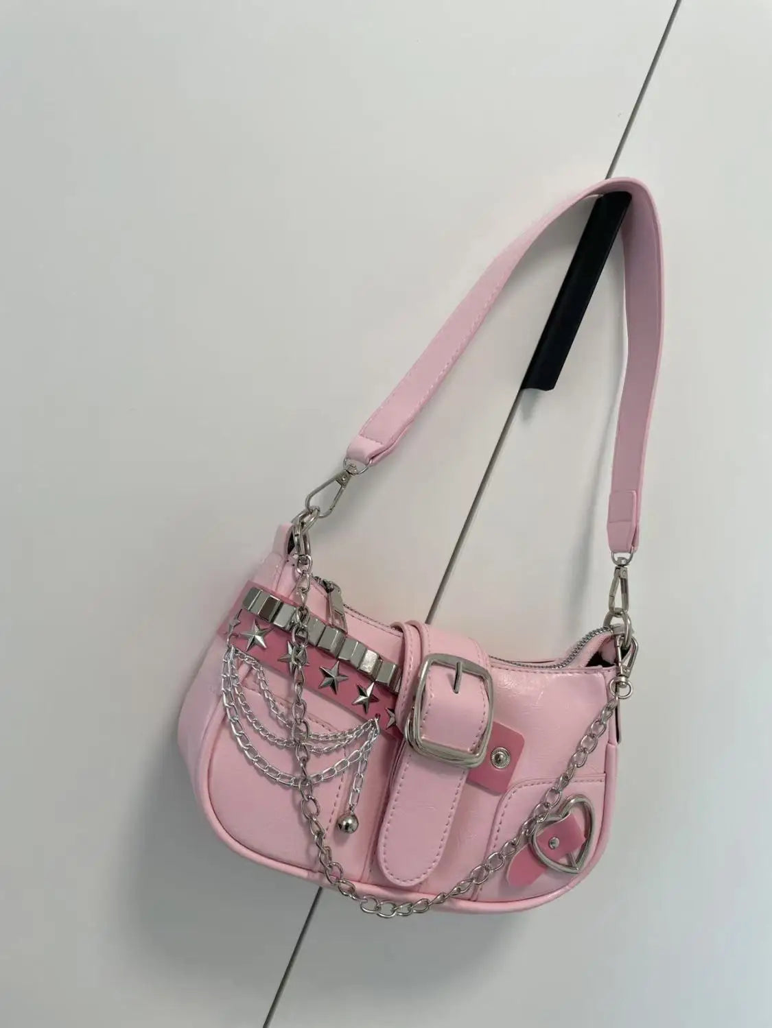 Fashion Hot Girls Square Shoulder Bags Retro Rivet Star Women's Underarm Bag Sweet Pu Leather Female Chain Handbags Pink Purse