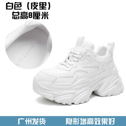 ZJR 14cm Chunky Sneakers for Women Super Increasing Women Shoe High Quality Real Leather Shoes Lightweight Platform Shoes 8-14cm