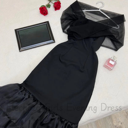 Flechazo Tulle Off the Shoulder Evening Dress with Pleat and Tiered Mermaid Floor Length Short Sleeve Party Customized Gown