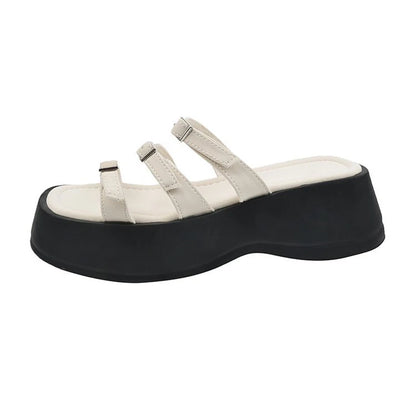 Women Thicken Soled Buckle Strap Sandals Platform High Heel Shoes Ladies Cut-Out Slippers Open Toe Flipflops Silver Beach Slides