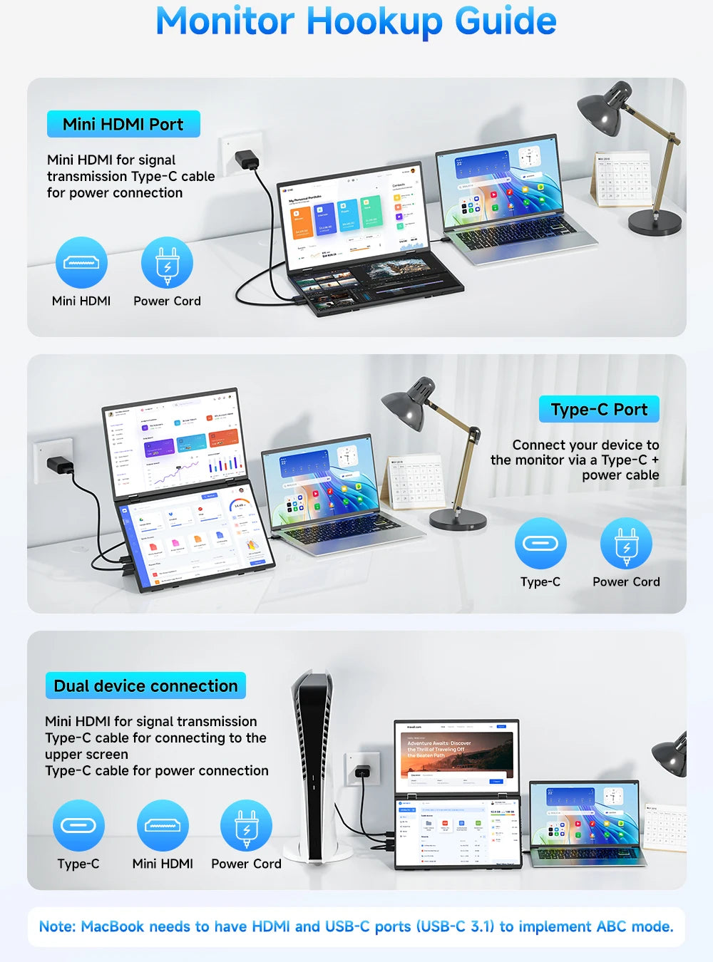UPERFECT 15.6" Stacked Foldable Dual Monitor FHD 100% SRGB Laptop Screen Extender IPS HDR Travel Portable Monitor for Laptop PC Windows Mac OS Built-in Kickstand