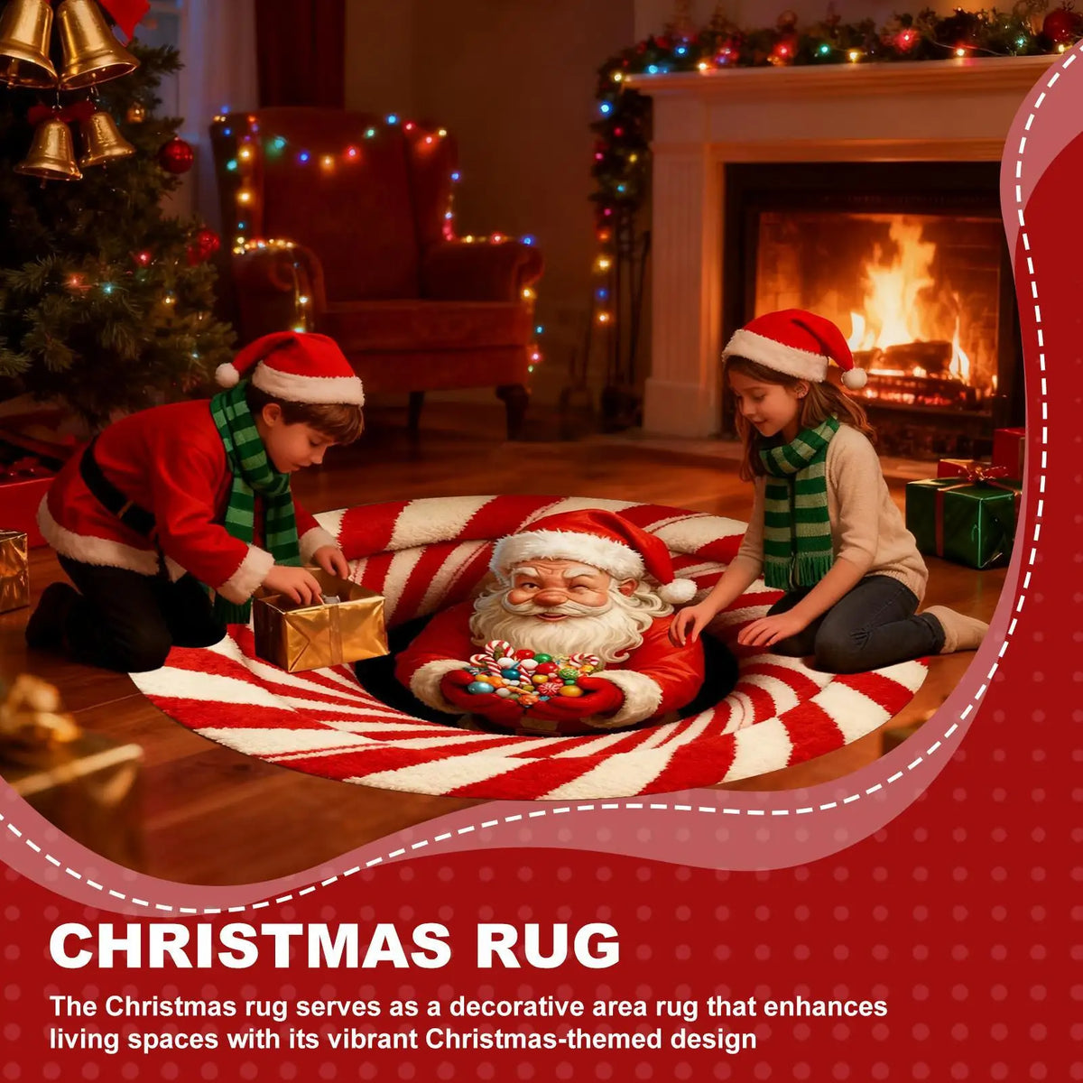 Christmas Rugs Indoor Optical Illusion Santa Claus Anti-Slip Area Rug Christmas Decorations For Living Room Entryway Office Dorm