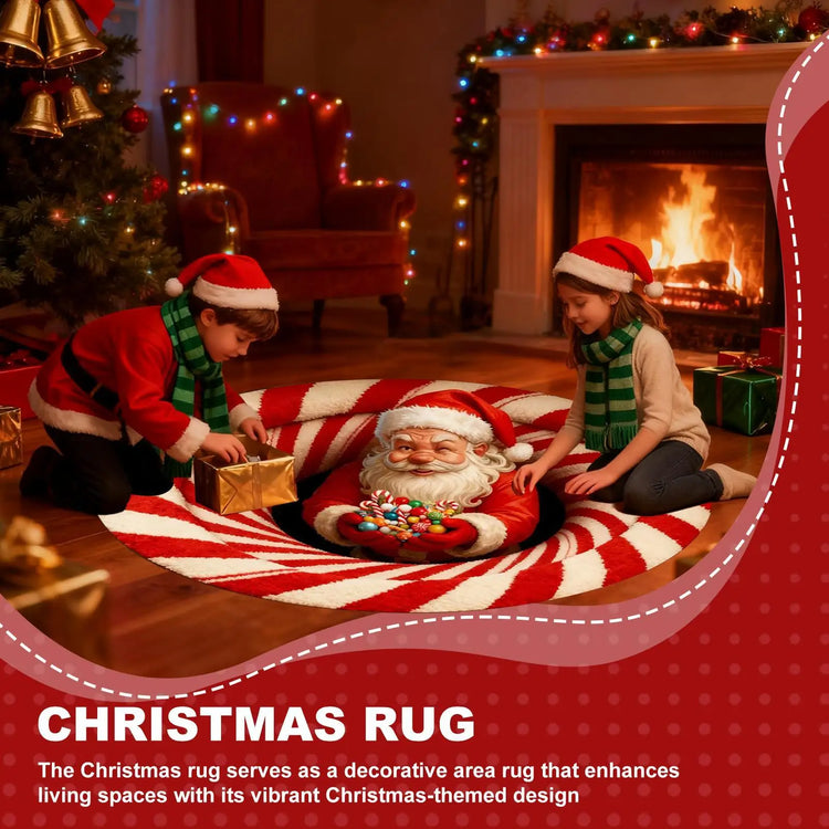 Christmas Rugs Indoor Optical Illusion Santa Claus Anti-Slip Area Rug Christmas Decorations For Living Room Entryway Office Dorm
