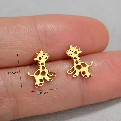 Minimalist Stainless Steel Earings Mini Heart Star Geometric Stud Earrings For Women Cute Cat Dog Flower Leaf Earrings Jewelry