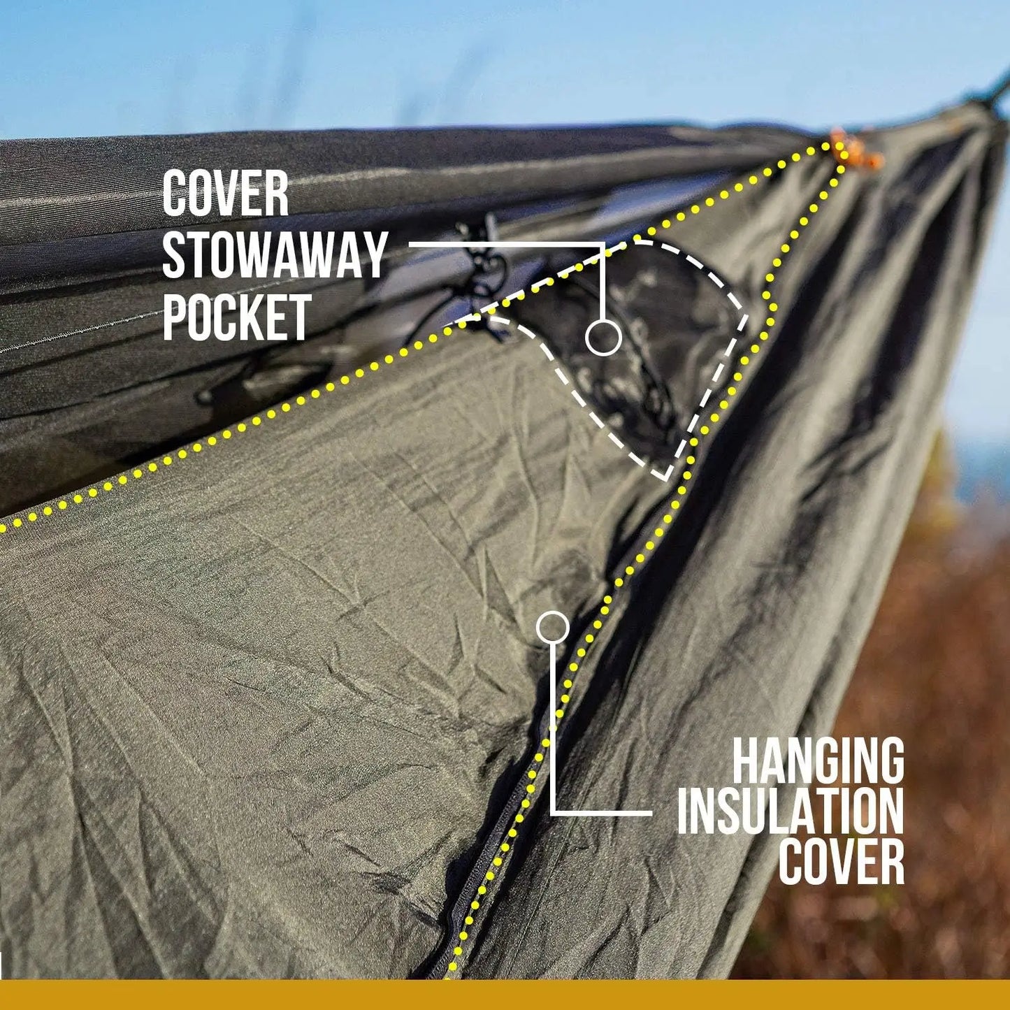 Camping Hammock with Net, Lightweight Portable, Warm Internal Cover, Tree Friendly Straps