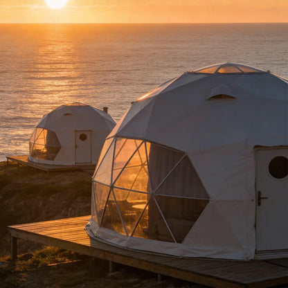 Hot Product Glamping Dome Tent 5m with Damp Proof PVC Windproof for Four Season Family Camping Resort With Dining Bath