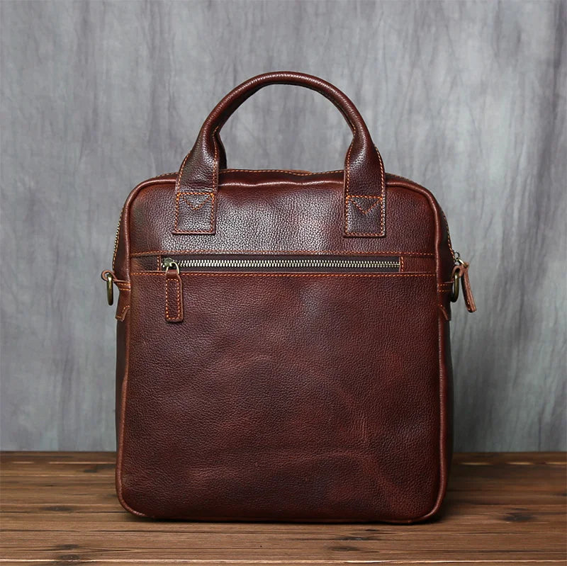 NZPJ New Retro Leather Men's Handbag Top Layer Cowhide Vertical Single Shoulder Messenger Bag Postman Briefcase Computer Bag