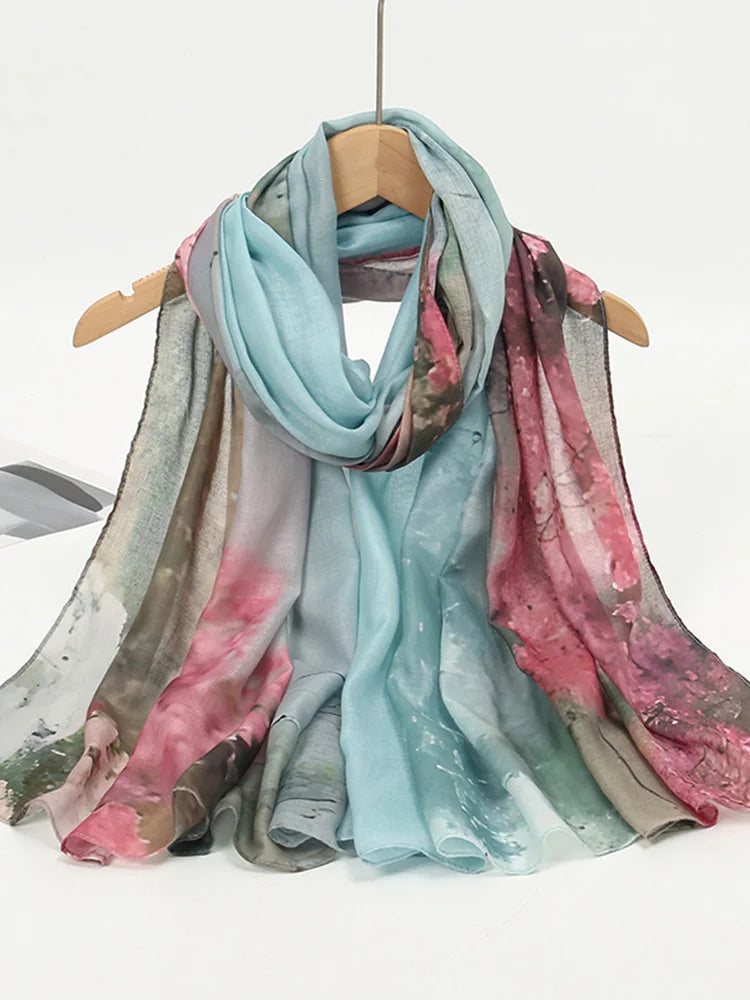 1Pcs Ramadan Hijab for Women Crocodile Print Bohemian Watercolor Soft Muslim Hijabs Floral Breathable Shawl Wrap Scarf Headscarf